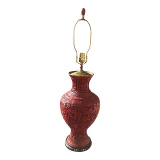 Large Antique Chinese Lamp Cinnabar With Finial -Rare For Sale