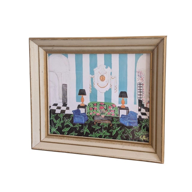 Original Fauvist Greenbrier Resort Hotel "Lobby Lounge" Dorothy Draper Interior Art For Sale In Charlotte - Image 6 of 12