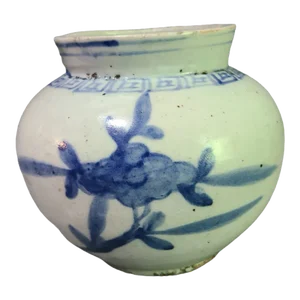 Antique Korean Pottery Blue & White Joseon Vase Jar