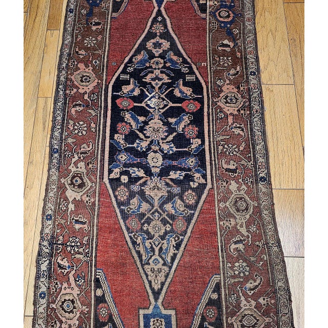 Antique Persian Bidjar Wide Runner, Hand-Knotted Wool, Geometric Pattern, Terracotta & Navy, 4x11 For Sale - Image 18 of 18