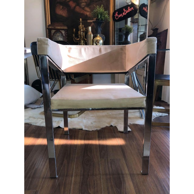 Up for sale is a great mid century cube lounge/accent chair. The chair features a chrome geometric frame with (more...