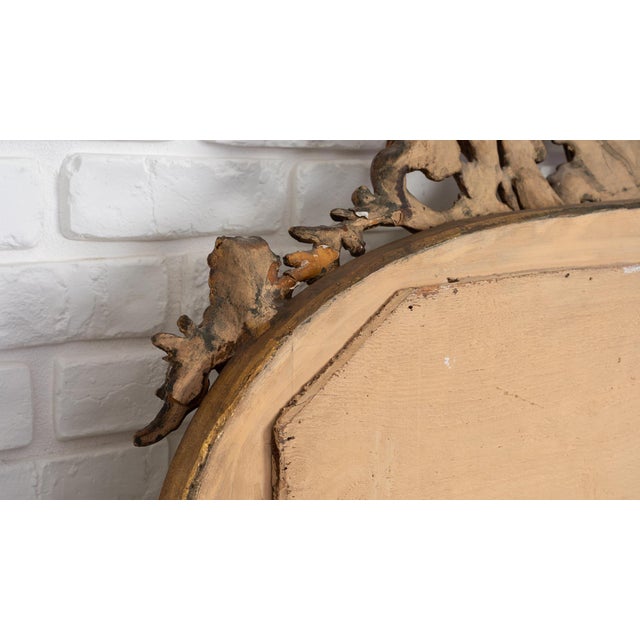 Gold Large Antique Style Giltwood Wall Mirror with Neo-Classical Crest, 1960s For Sale - Image 8 of 11