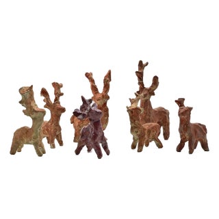 Sirio Pellegrini, Modern Deers Sculpture, 1960s, Terracotta, Set of 7 For Sale