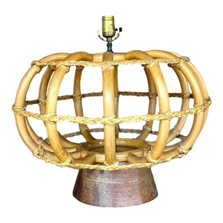 Vintage Coastal Bent Rattan Lamp For Sale