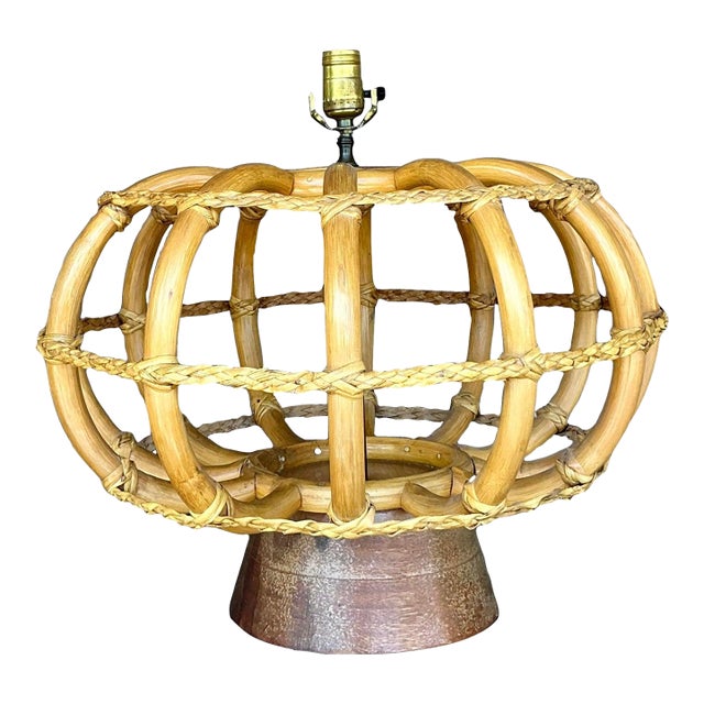 Vintage Coastal Bent Rattan Lamp For Sale