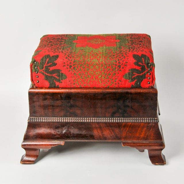 Traditional Antique Mahogany Footstool Empire Upholstered Ottoman For Sale - Image 3 of 16