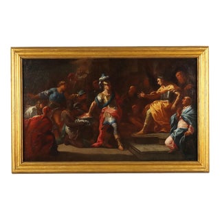 Bolognese School Artist, Muzio Scevola before Porsenna, 17th Century, Oil Painting on Canvas, Framed For Sale