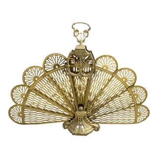 Vintage Victorian Style Peacock Solid Brass and Metal Fireplace Screen For Sale
