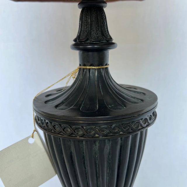 1990s Brass Table Lamp With Square Silk Shade For Sale - Image 10 of 13