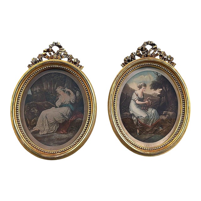 Mid 20th Century Thomas Burke After Angelika Kauffman Pair Oval Engravings in Gilt French Frames For Sale