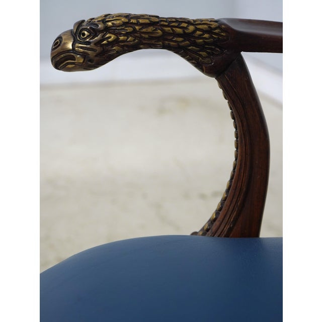 Eagle Carved Arm Blue Leather Armchair For Sale - Image 12 of 18