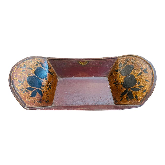 19th Century Toleware Hand Painted Bread Metal Bowl Basket For Sale