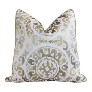 Silk Embroidered Medallion Feather/Down Pillow 24" Square For Sale