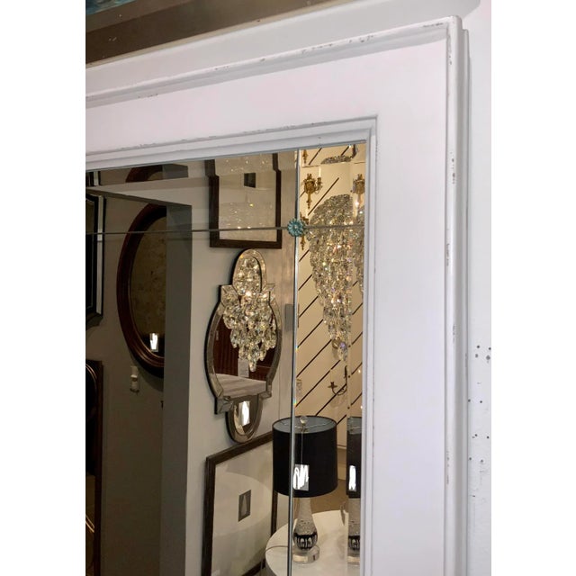 Original Retail $2160, stylish organic modern Jonathan Charles Cut Medallion Distressed White Wall Mirror, showroom floor...