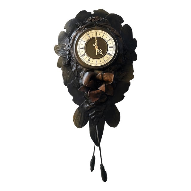Large Handcrafted Wall Clock in Leather, 1970s For Sale