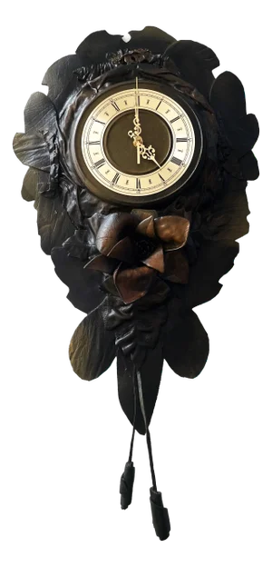Large Handcrafted Wall Clock in Leather, 1970s
