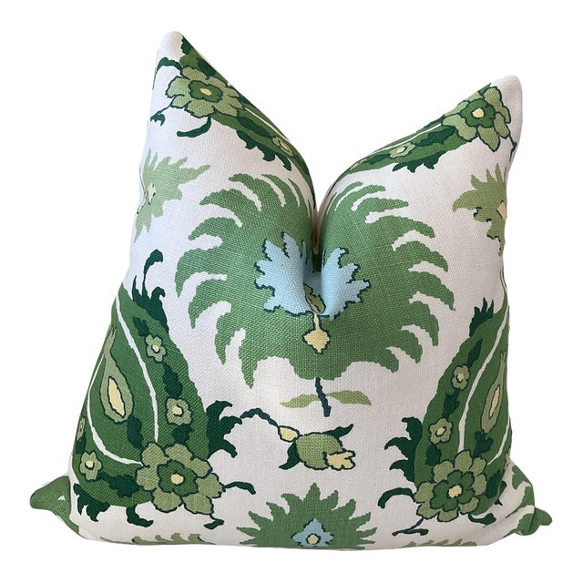 Brunschwig and Fils "Kashmiri" Green Down-Filled 20" Pillow - Single For Sale
