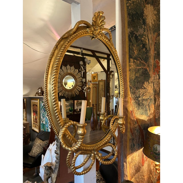 Italian Giltwood Oval Antique Mirror For Sale - Image 10 of 18
