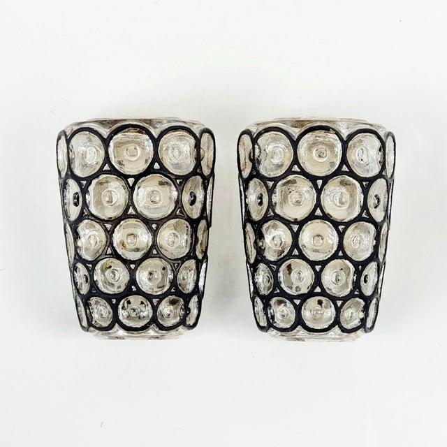 Rare mid-century wall lights/sconces from Limburg, Germany's leading glasswork, renowned for its premium and modernist...