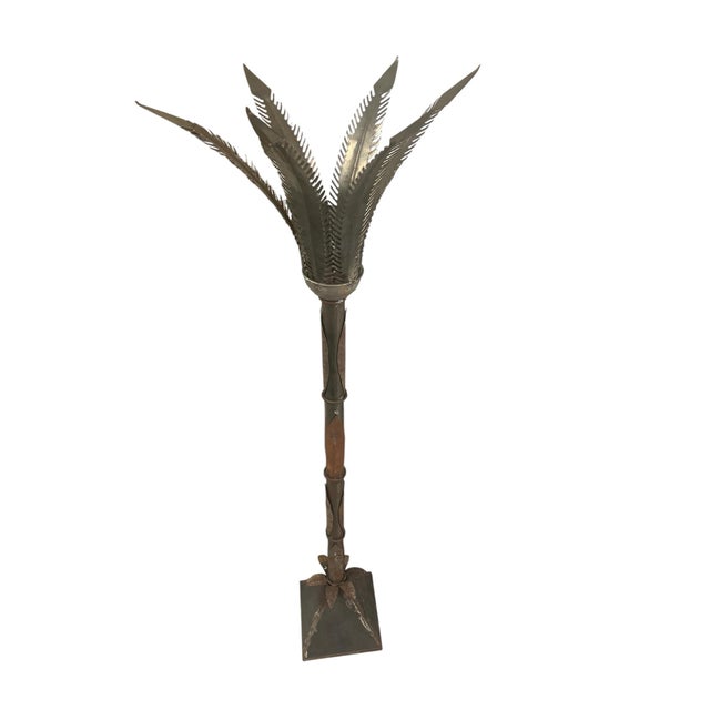 Artisan Sculptural Hand-Wrought Iron "Feather" Floor Candle Holder For Sale - Image 4 of 10