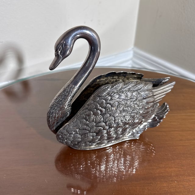 Mid-Century Modern Vintage Italian Metal Swan Figurine Planter Napkin Letter Holder For Sale - Image 3 of 6