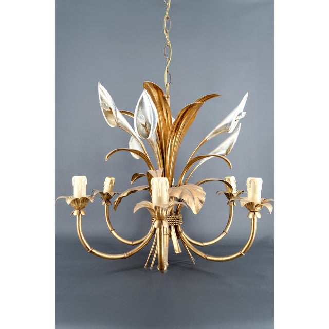 1970s Hollywood Regency Gilt Calla Lily Chandelier attributed to Hans Kögl, 1970s For Sale - Image 5 of 15