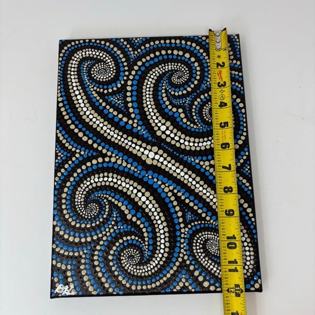 Original Signed Dot Mandala Painting Handpainted Acrylic Canvas Blue Swirl Art For Sale In Atlanta - Image 6 of 6