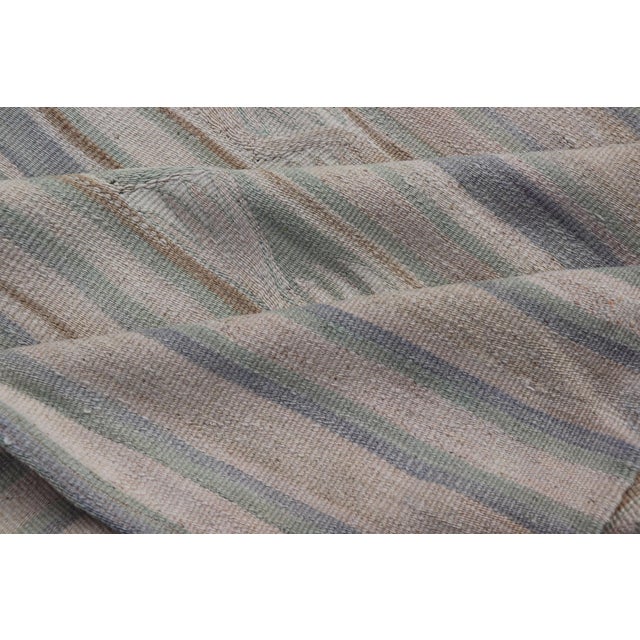 Vintage Turkish Kilim With Soft Blue, Sage, and Sand Striped Design For Sale - Image 10 of 11