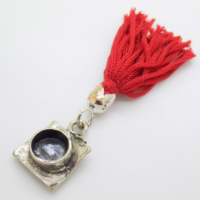 Metal Vintage Italian Handmade Genuine Silver & Red Tassel Academic Hat Mortarboard Miniature Charm For Sale - Image 7 of 10