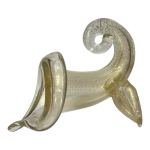 Vintage Murano Archimede Seguso Glass Cornucopia/Horn of Plenty/Jack in Pulpit - Gold Leaf - Partial Sticker