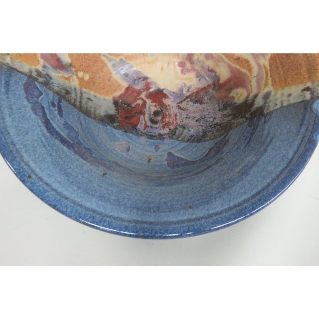 Large Ceramic Centerpiece Bowl Wide Flared Rim and Speckled Blue Red Glaze 5000b For Sale - Image 14 of 17