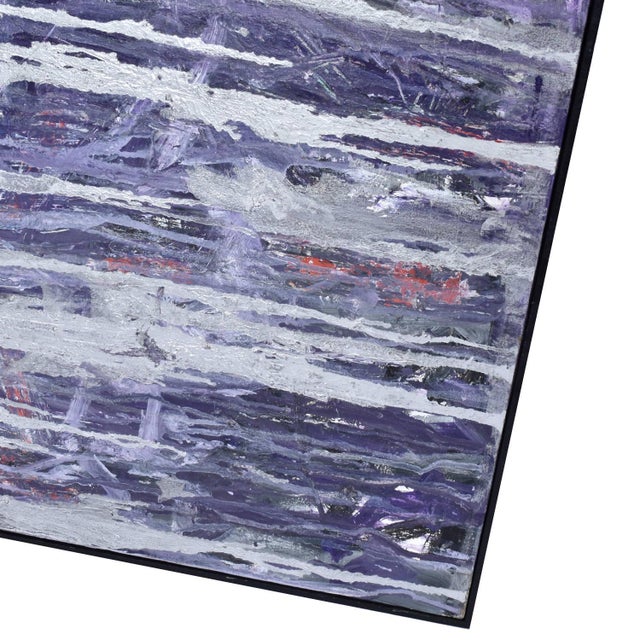 Wood Goldberg 1960s New York School Purple and Silver Vertical Abstract Expressionist Painting For Sale - Image 7 of 8