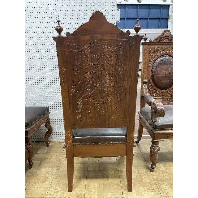Late 19th Century Late 19th Century Large Pair of French Calver Dining Armchairs Leather Fabric For Sale - Image 5 of 16
