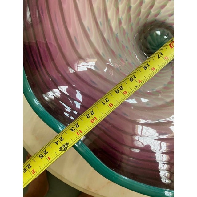 1990s Large 1998 Signed LaChaussee Studio Handblown Art Glass Fluted Centerpiece Bowl For Sale - Image 5 of 6