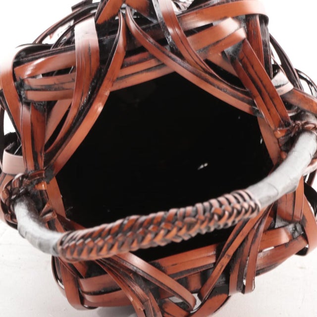 1900 - 1909 Early 1900s Meiji Japanese Bamboo Basket Hanakago Ikebana Flower Vase Tall For Sale - Image 5 of 6