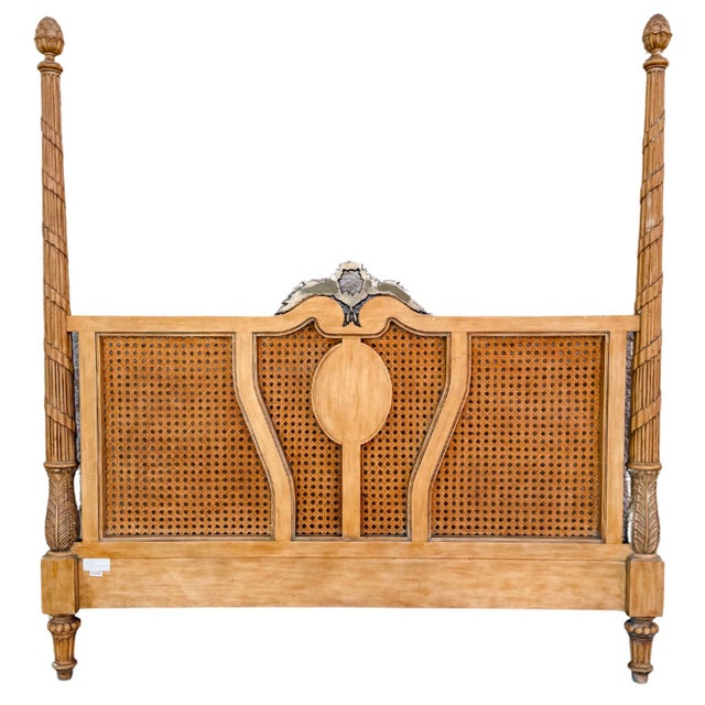 Drexel Heritage 1980s Drexel Heritage King Size 4 Poster Bed Frame With Caning & Artichoke Finials - Set of 2 For Sale - Image 4 of 12