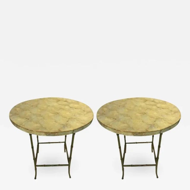 Maison Bagues Style Capiz Shell End Tables With Brass Bamboo Legs For Sale - Image 9 of 9
