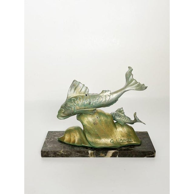 Bronze and Marble Fish Sculpture, France, 1950s For Sale - Image 3 of 14