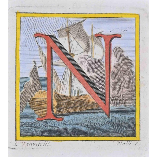 Letter n is an etching hand watercolored realized by luigi vanvitelli in 18th century. The etching belongs to the print...