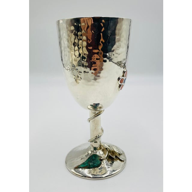 1980s Set of 6 Emilia Castillo Silver-Plated Goblets With Stone Inlay For Sale - Image 12 of 18