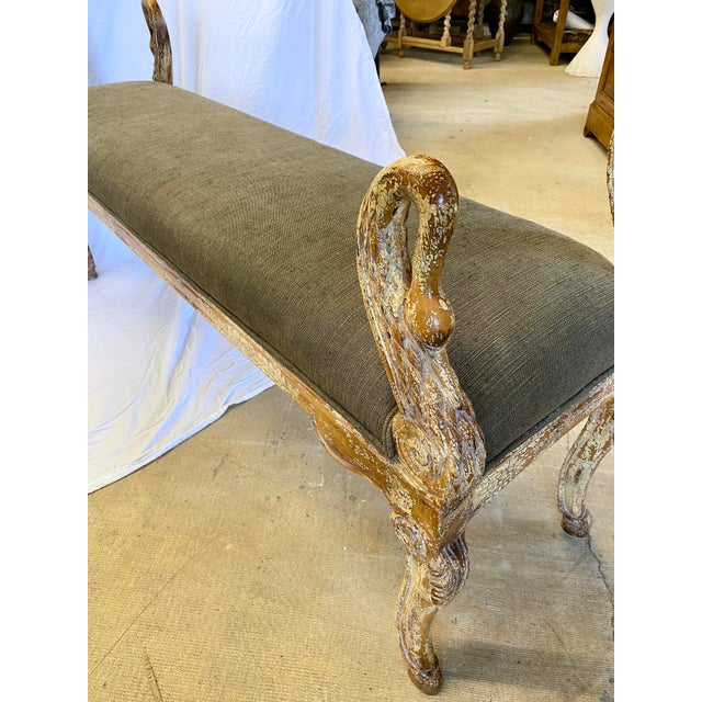 Extraordinary Carved Swan Framed Linen Bench For Sale - Image 11 of 12