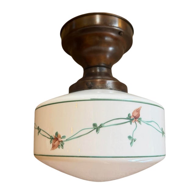 Glass Circa 1920’s Painted Roses on Vines Milk Glass Flushmount For Sale - Image 7 of 7