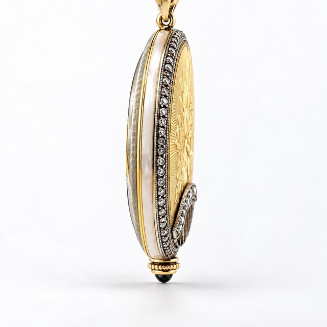 Tiffany and Co. Tiffany & Co. Vintage 18k Gold Floral Engraved Diamond and Enamel Pocket Watch For Sale - Image 4 of 7