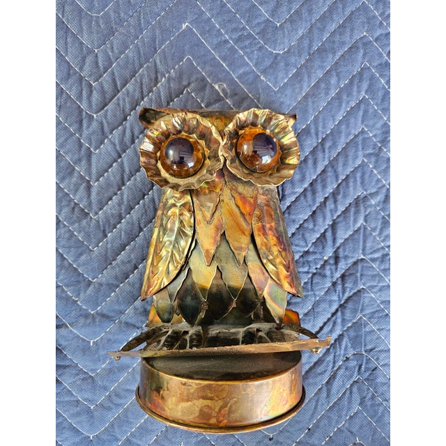 Brass Pair of Brutalist Mid-Century Modern Metal Owls For Sale - Image 8 of 12