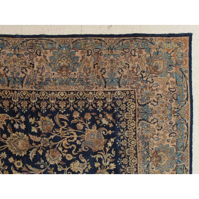 Antique Kerman Carpet, Handmade Persian Rug Wool Carpet, Navy, Gold, Ivory For Sale - Image 4 of 6
