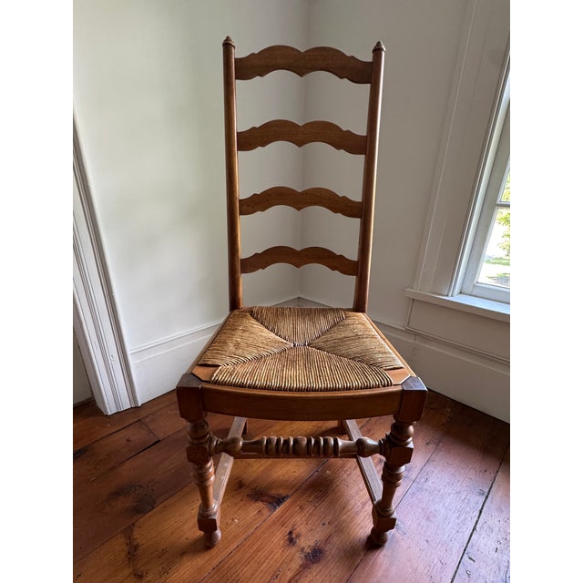 Set of 6 French Country Style Oak Ladder-Back Dining Chairs With Rush Seats For Sale - Image 4 of 4