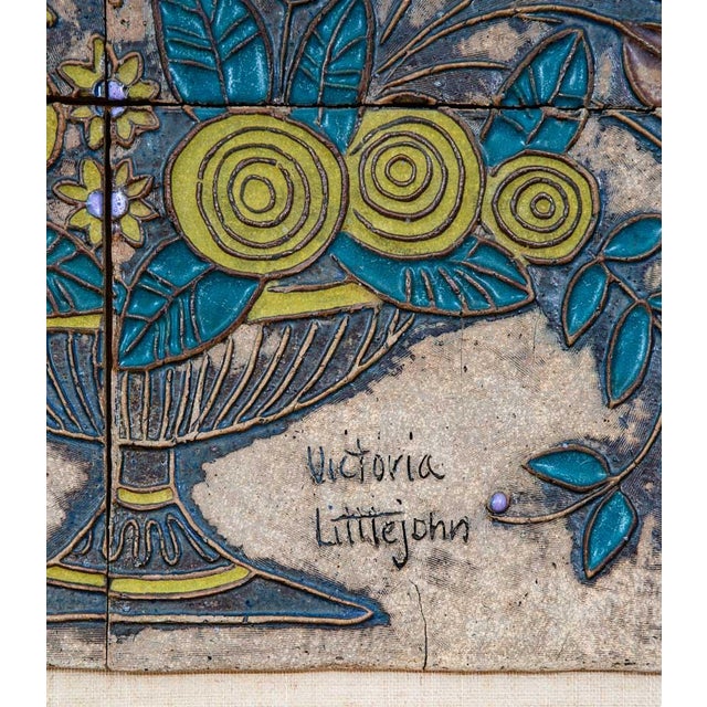 Blue Mid Century Modern Wall Art Ceramic Flowers Studio Plaque Victoria Littlejohn For Sale - Image 8 of 12