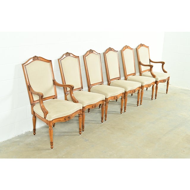 Baker Furniture Company Baker Furniture Style French Regency Louis XVI Carved Walnut Dining Chairs, Set of Six For Sale - Image 4 of 14