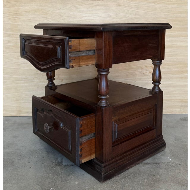 20th Century Pair of Solid Carved Spanish Nightstands with Two drawers For Sale - Image 16 of 18