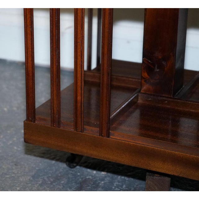 Mid-Centry Sheraton Revival Inlaid Revolving Bookcase End Table on Castors For Sale - Image 12 of 17